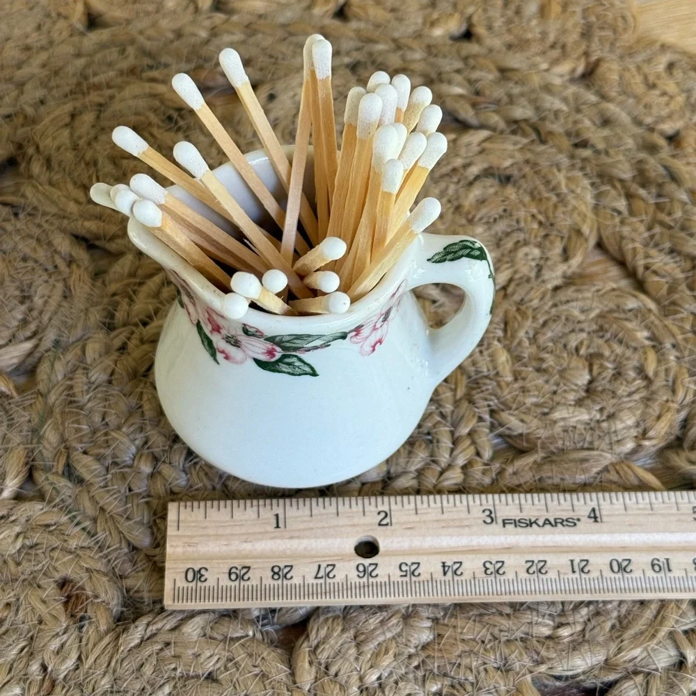 Pink Dogwood Floral Ceramic Matchstick Holder with Striker